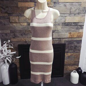 Endless Blue Midi Sweater Dress Tan and Off White